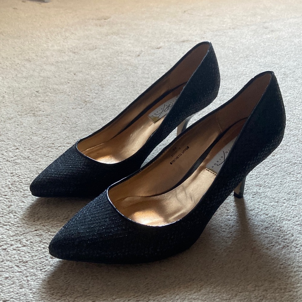 David Dixon Black Sparkly Kitten Heel Pumps